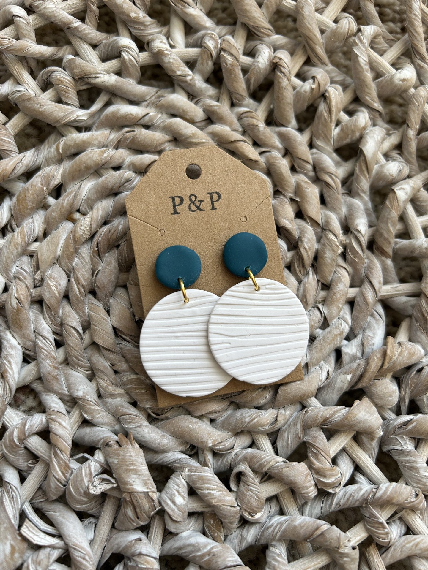 White Birch & Navy - Circle Earring