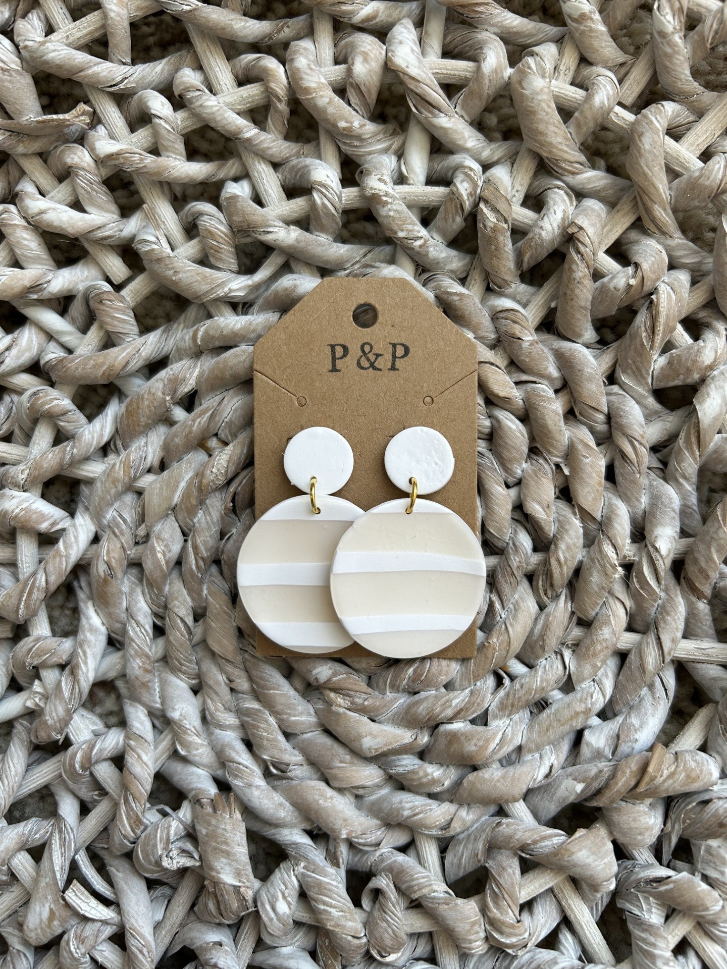 Creamy Dreamy Tan & White - Circle Earring