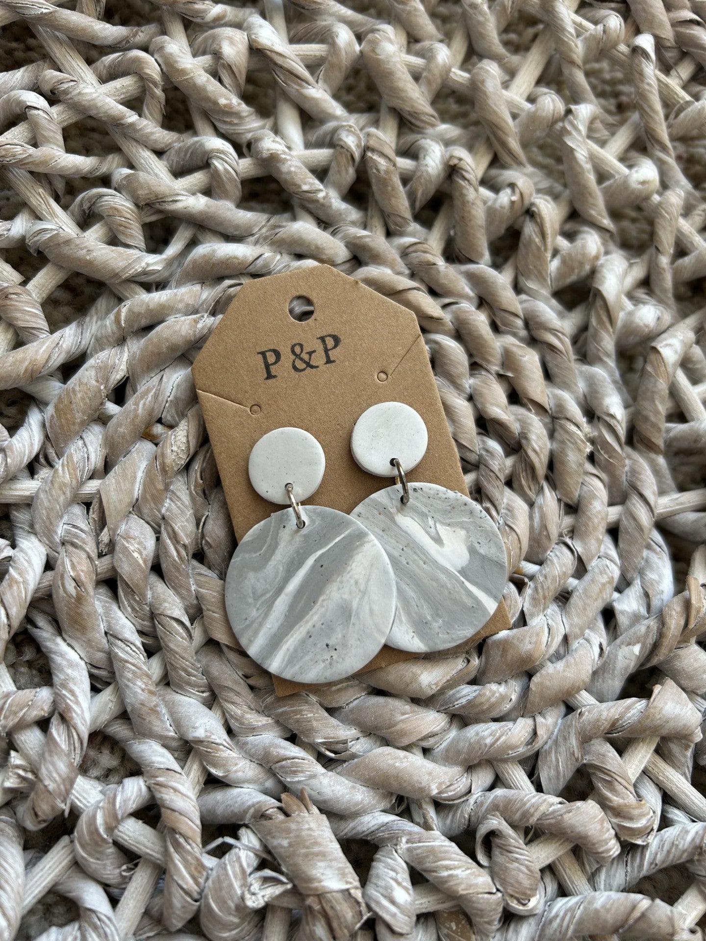 Gray Marble Swirl - Circle Earring