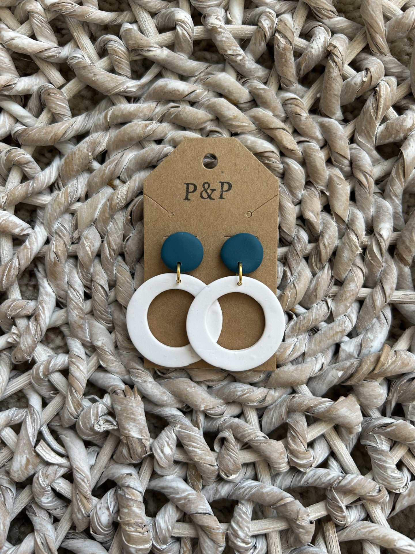 Navy Blue & White - Thick Hoop Earring