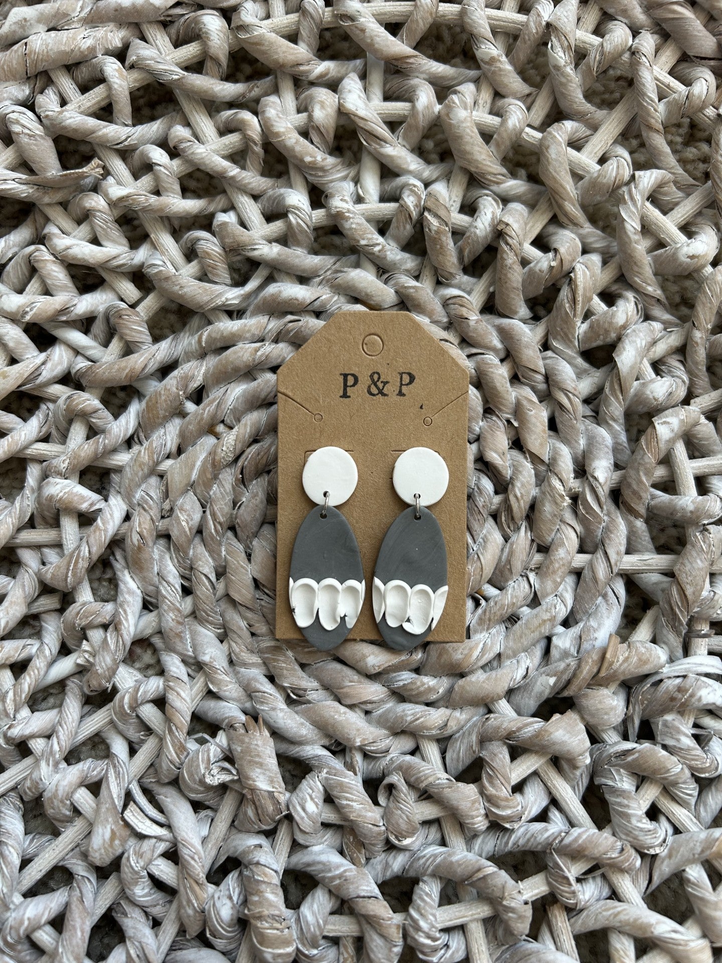 Dark Gray & White - Clay Earring