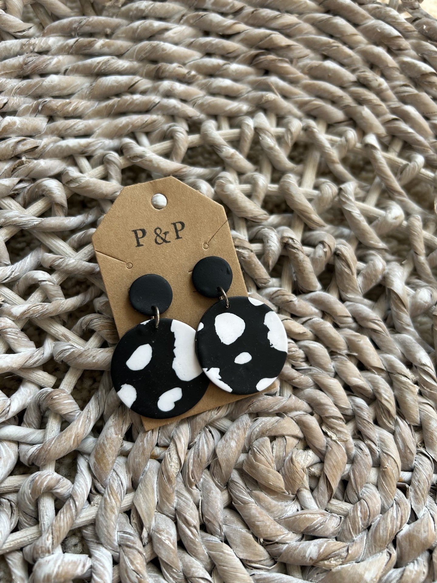 B&W Cowhide - Circle Earring
