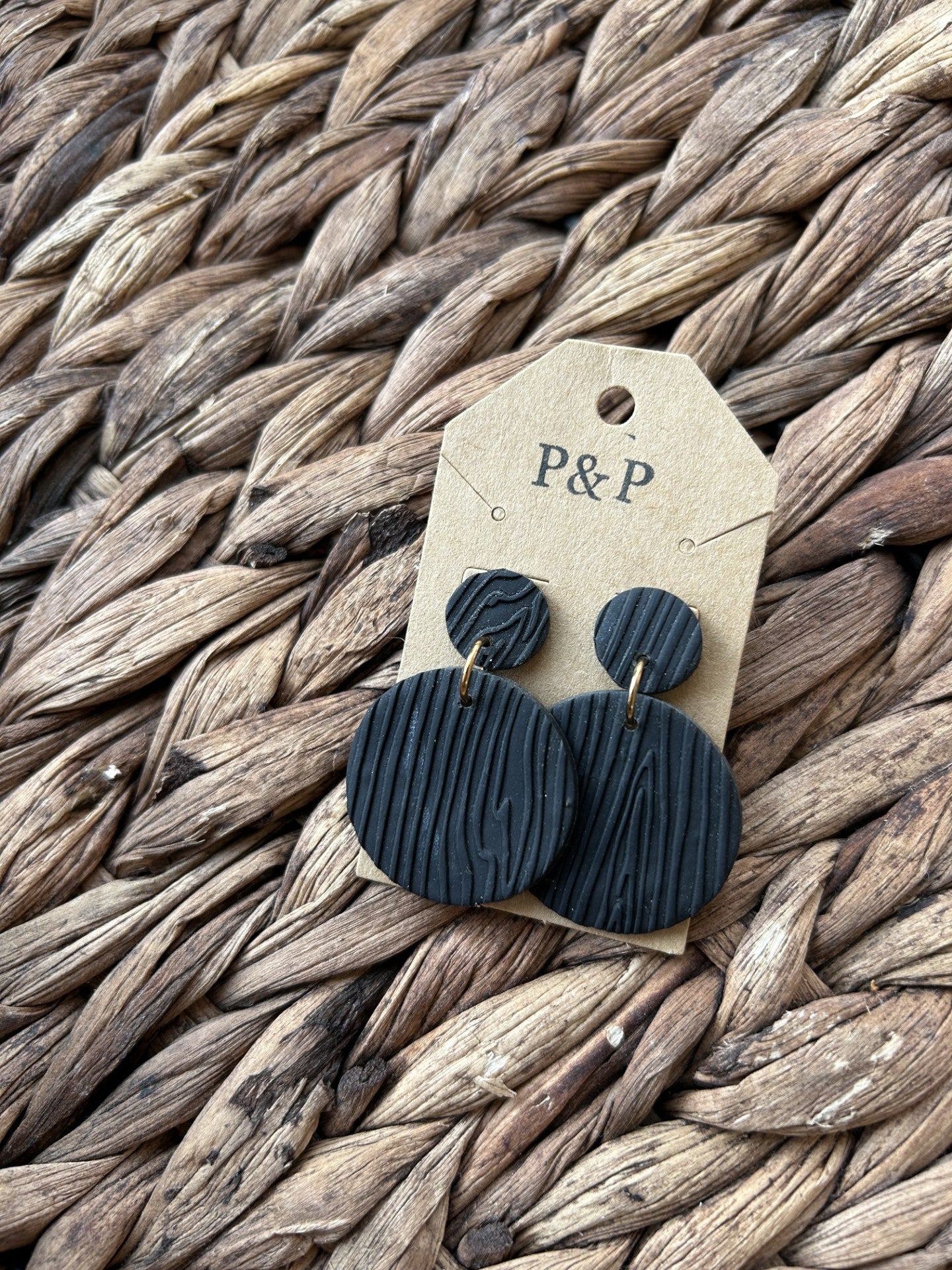 Slight Shimmer - Textured Black Circle Earring
