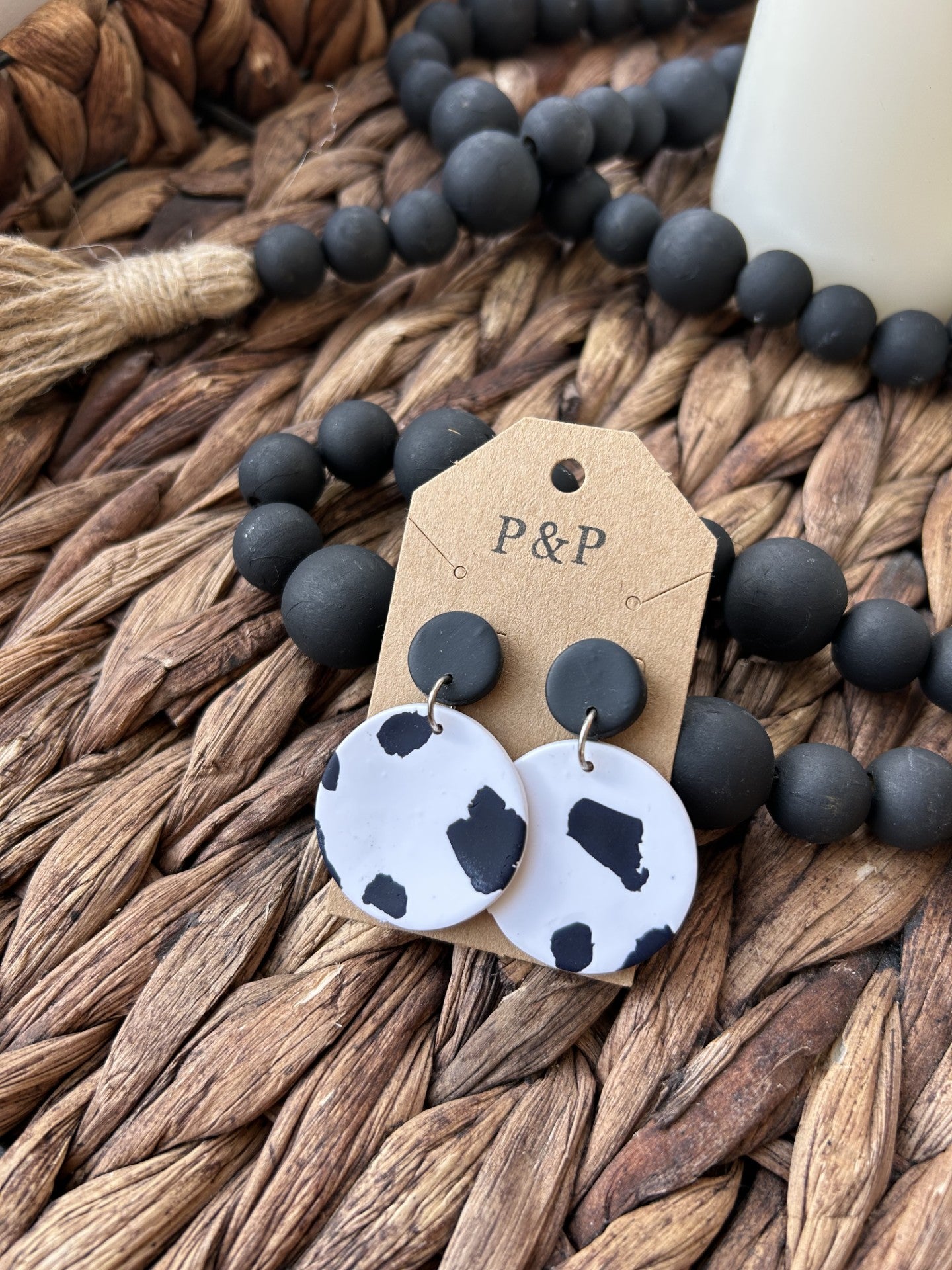 W&B Cowhide - Circle Earring
