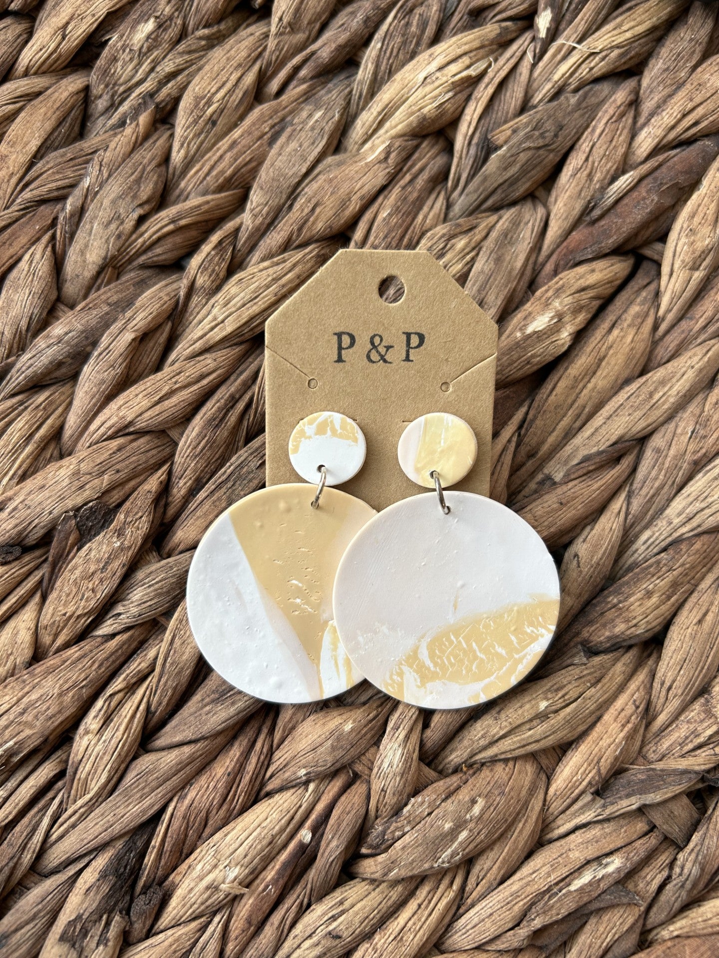Tan Swirl - Large Circle Earring