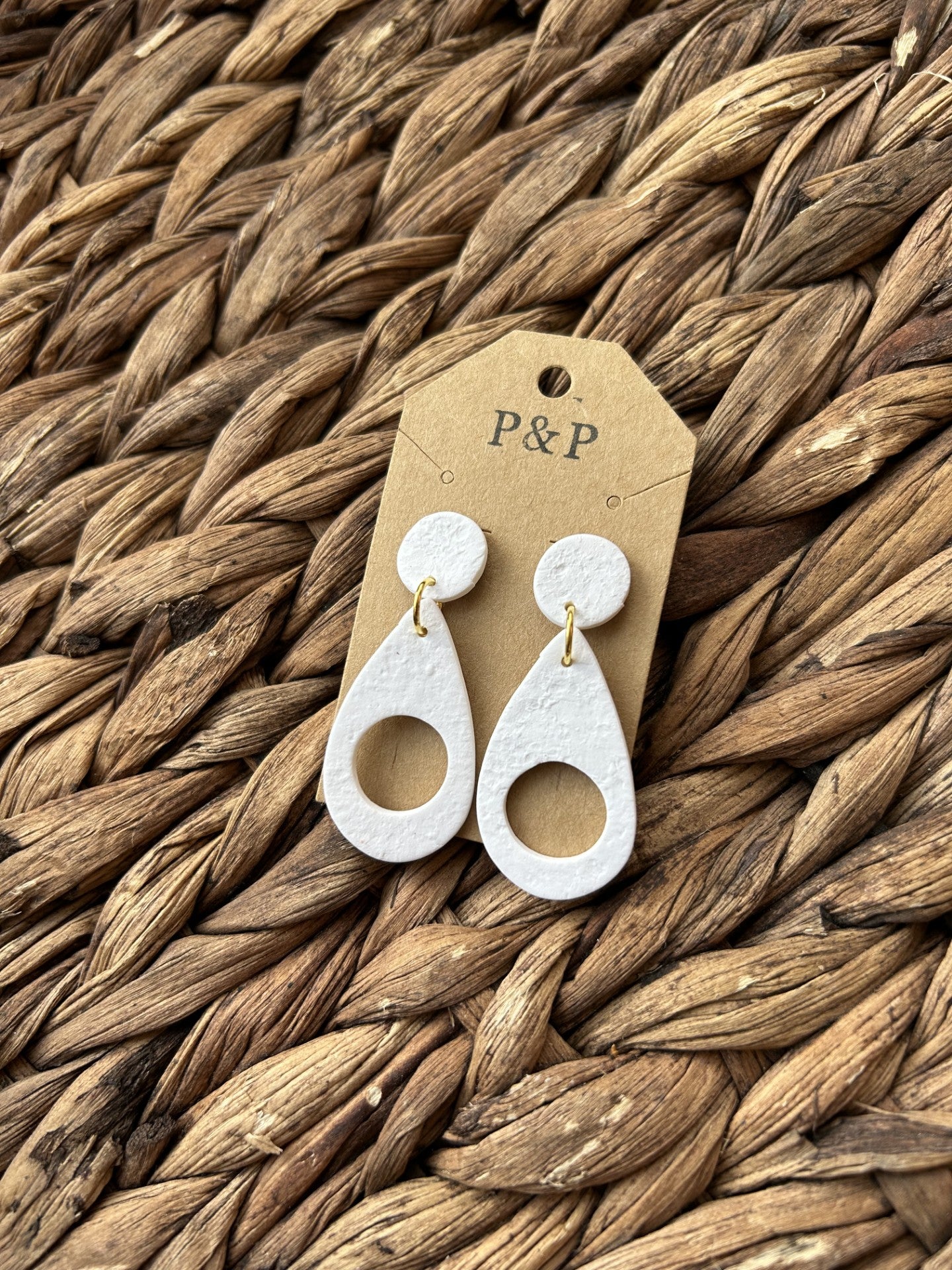 Textured White Drop Earring