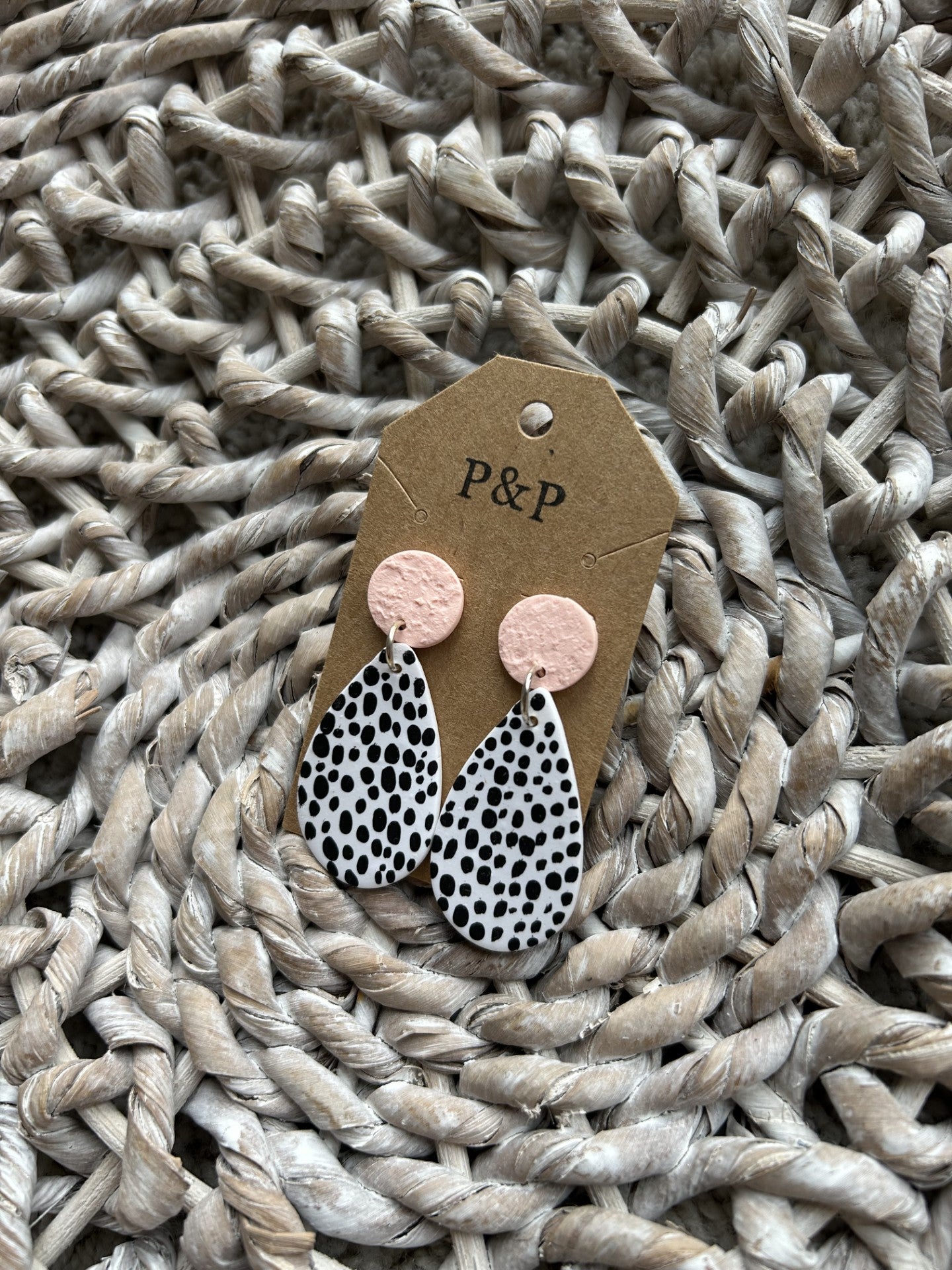 Pink Polka Dot - Large Drop Earring