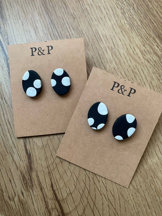 Dino Eggs - B&W Oval Earrings