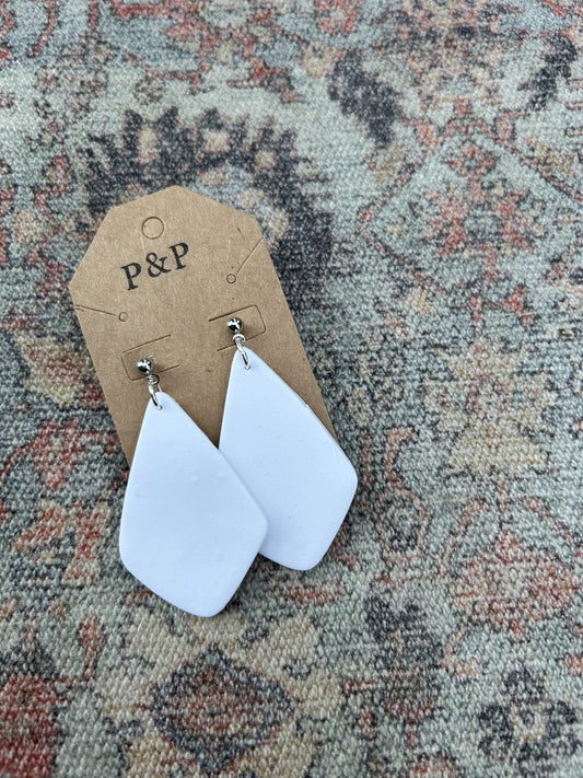 Matte White - Large Angled Drop Earring