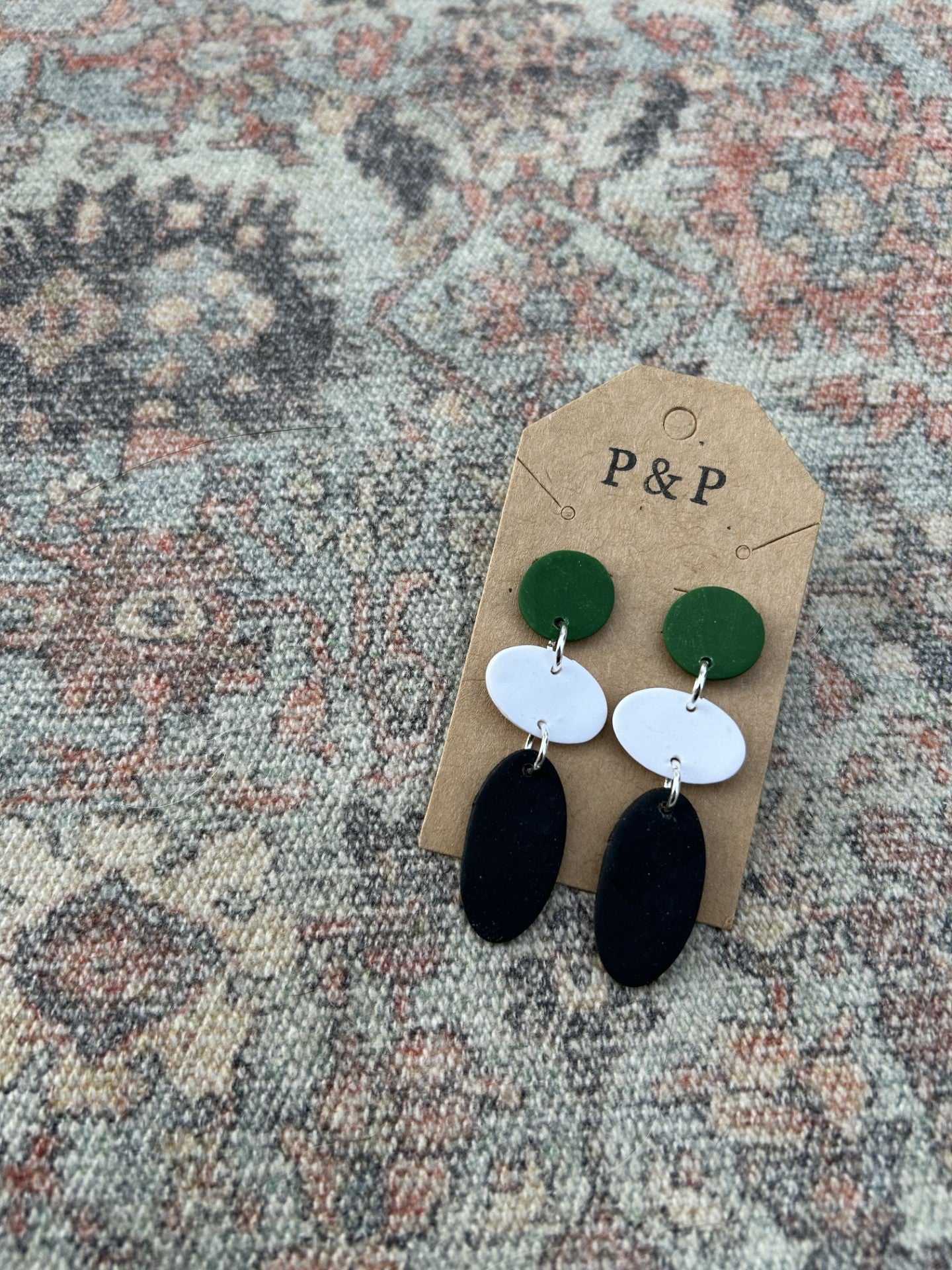 Black, White & Green Drop Earring