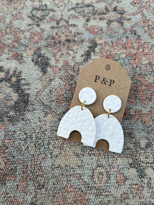 Textured White Arches - Hand Cut Clay Earring