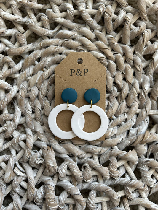 Navy Blue & White - Thick Hoop Earring