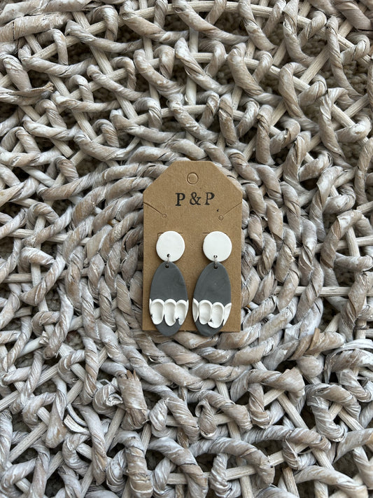 Dark Gray & White - Clay Earring