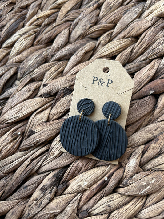Slight Shimmer - Textured Black Circle Earring
