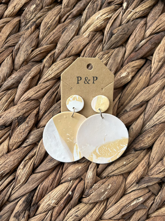 Tan Swirl - Large Circle Earring